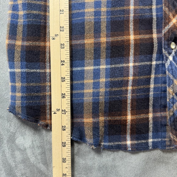 Wrangler Mens Blue Brown Plaid Western Pearl Snap Flannel Shirt Large Long Slv - Picture 7 of 9